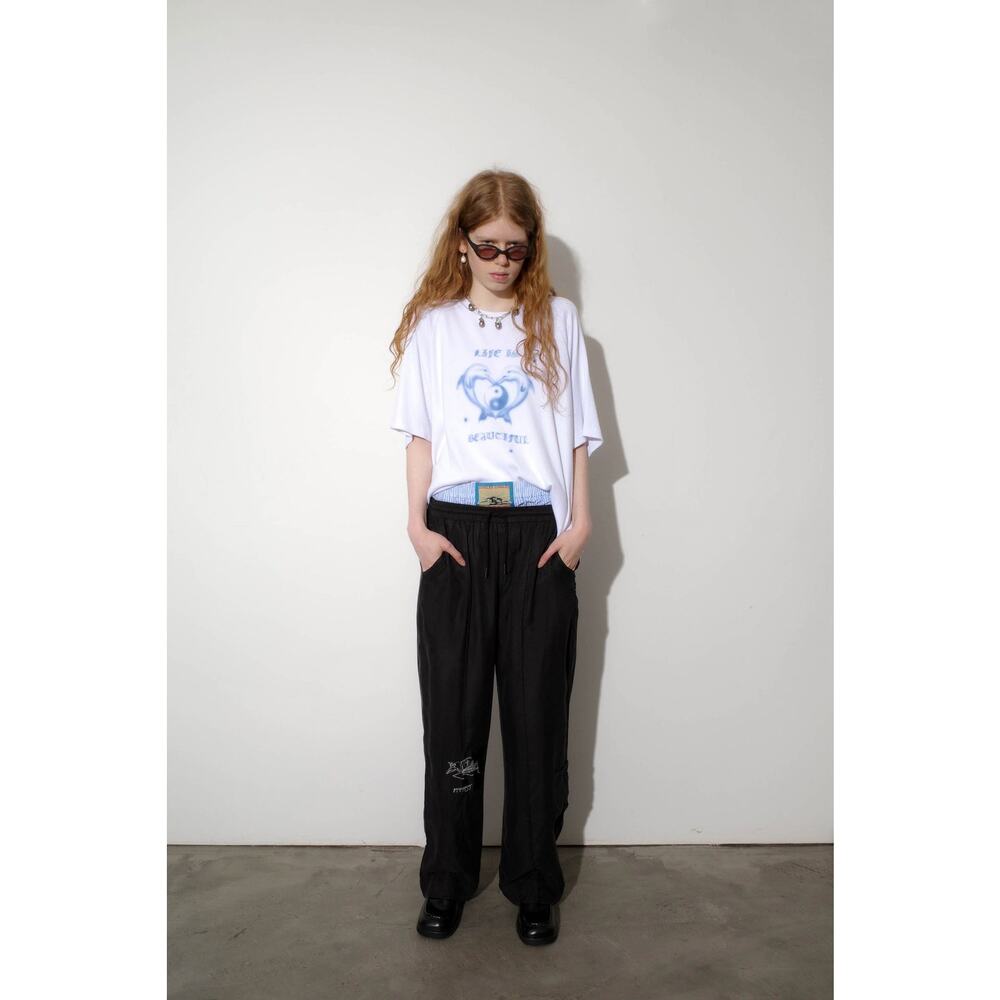 NEW JUNGLES JUNGLES Design For Peace Of Mind Cupro Black Logo Drawstring Pant L